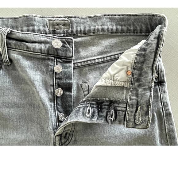 Mother Sz 28 The Scrapper Cuff Ankle Fray Jeans Gray High Rise Straight Stretch - Picture 6 of 13